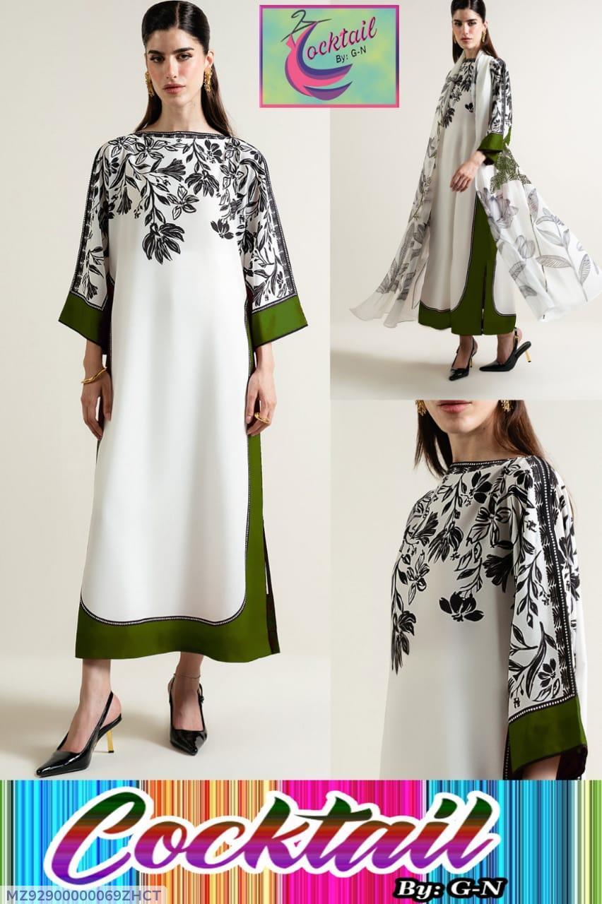 3 pcs women's stitched grip silk printed kaftan suit