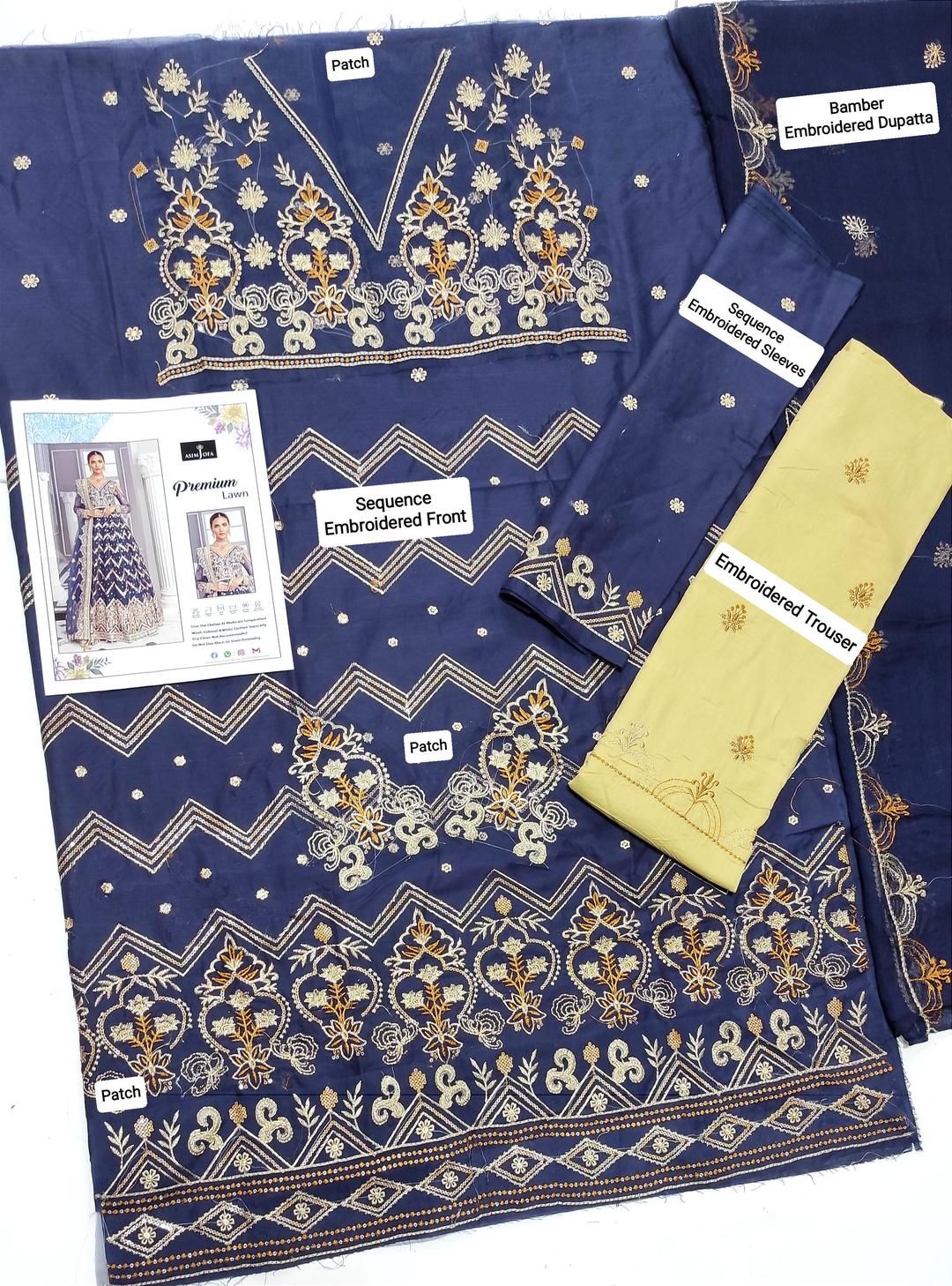 3 Pcs Women's Unstitched Sequins Embroidered Suit