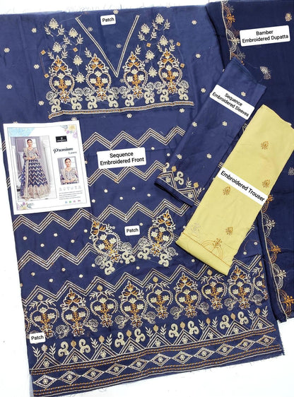 3 Pcs Women's Unstitched Sequins Embroidered Suit