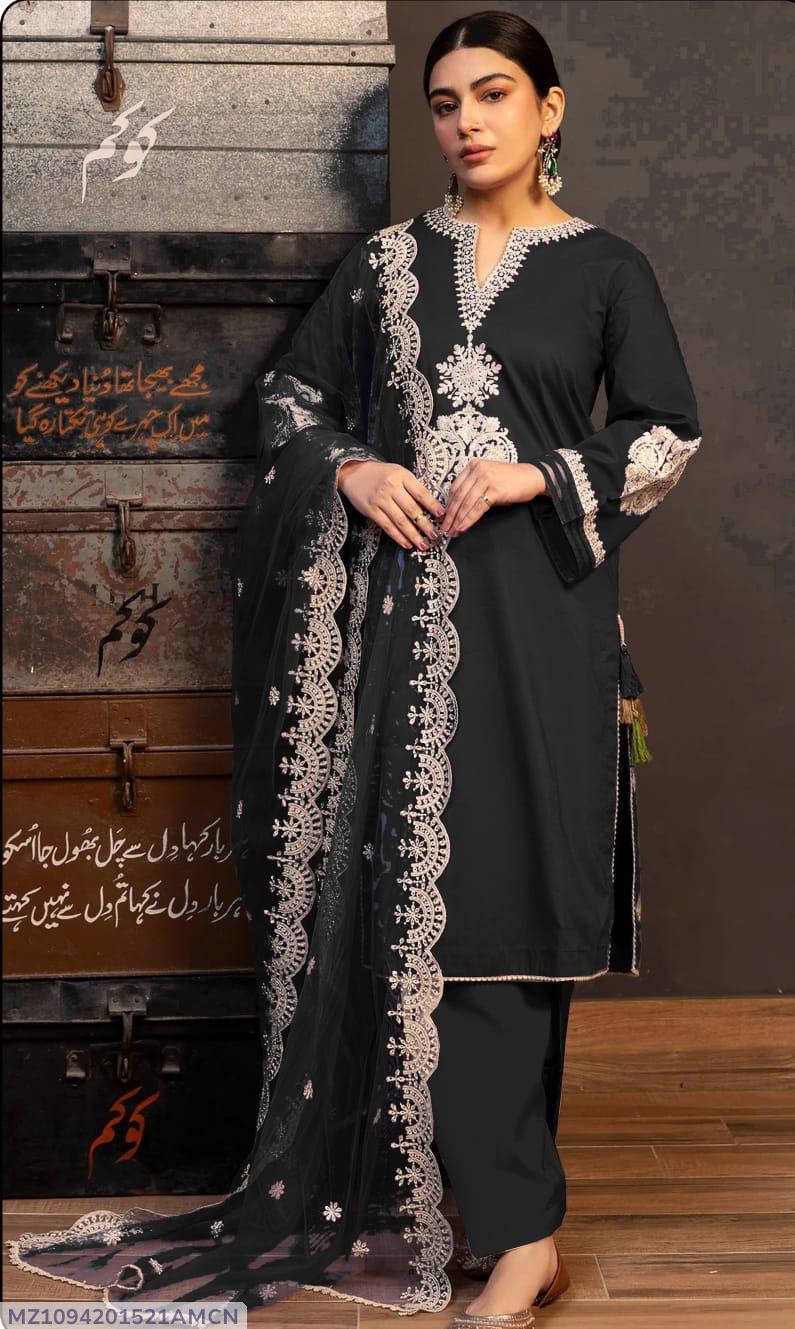 3 Pcs Women's Unstitched Embroidered Suit