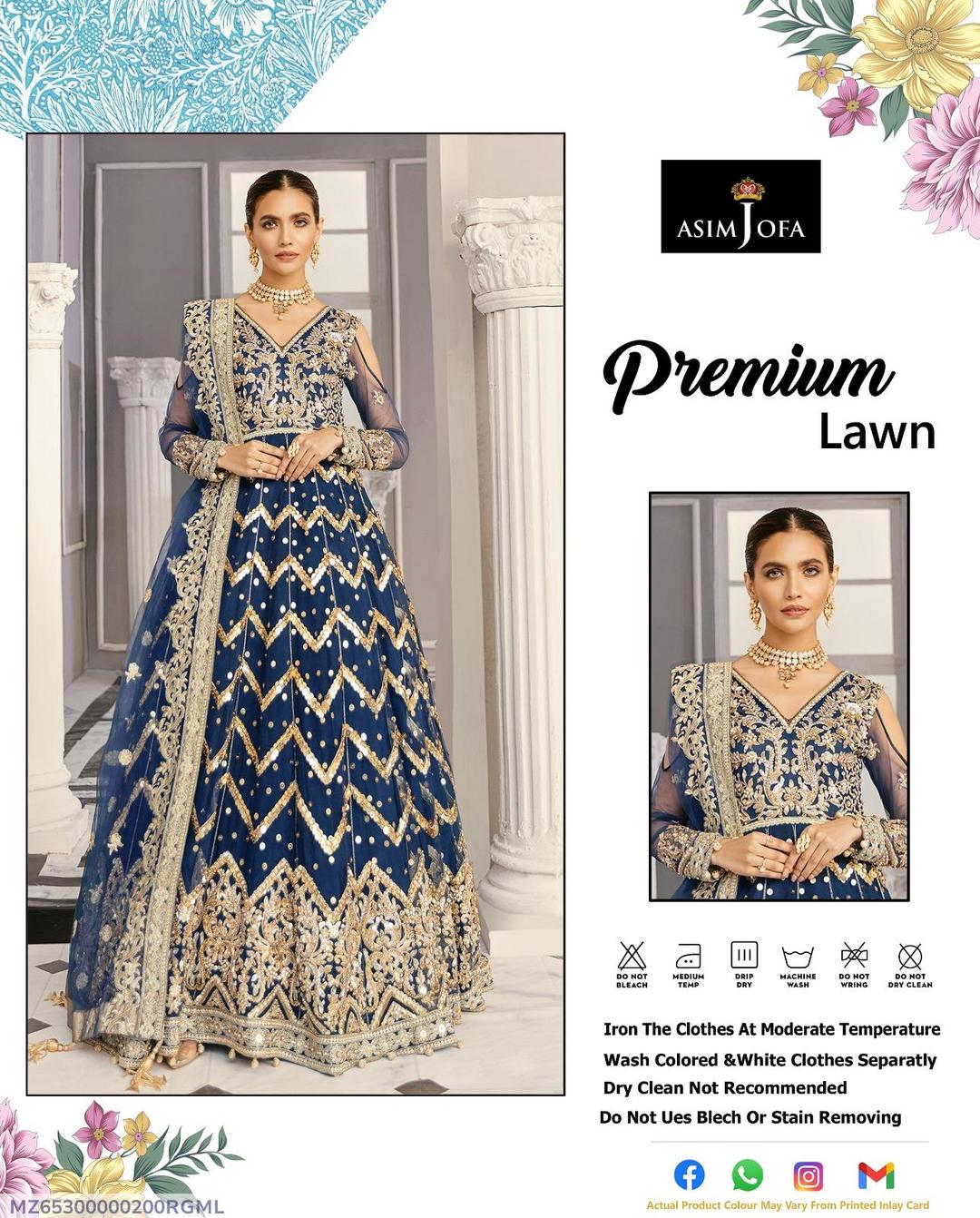 3 Pcs Women's Unstitched Sequins Embroidered Suit