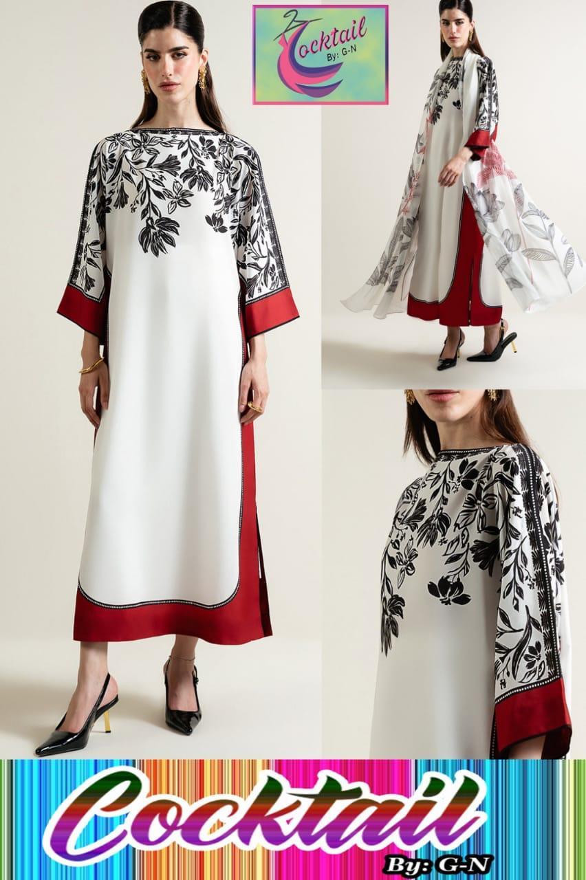 3 pcs women's stitched grip silk printed kaftan suit