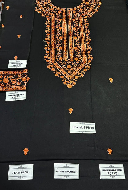 2 pcs women's dhanak fabric unstitched embroidered suit