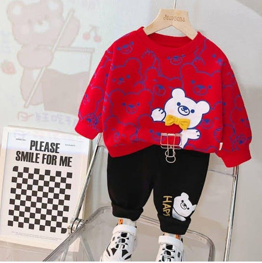2 pcs boy's fleece printed tracksuit