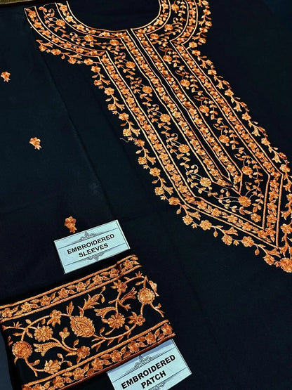 2 pcs women's dhanak fabric unstitched embroidered suit