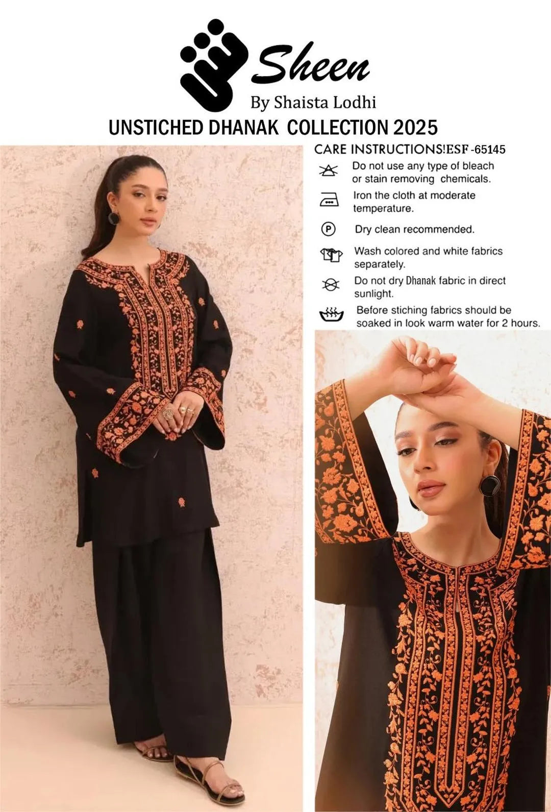 2 pcs women's dhanak fabric unstitched embroidered suit