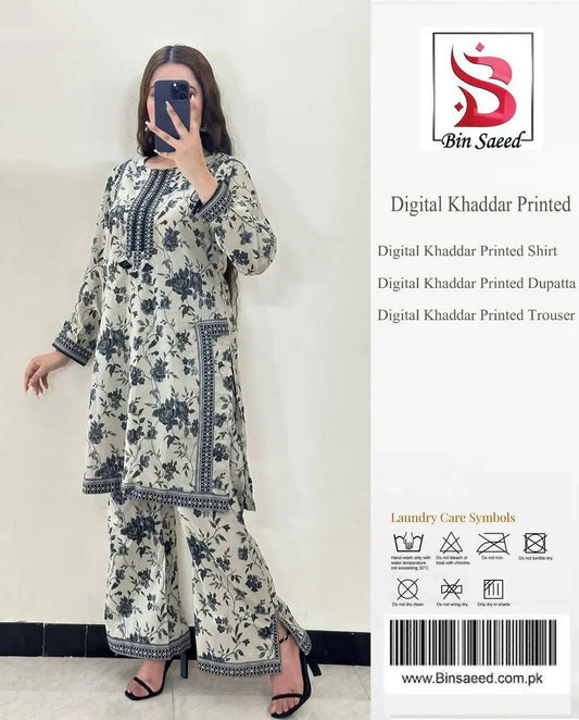 3 pcs women's unstitched khaddar suit
