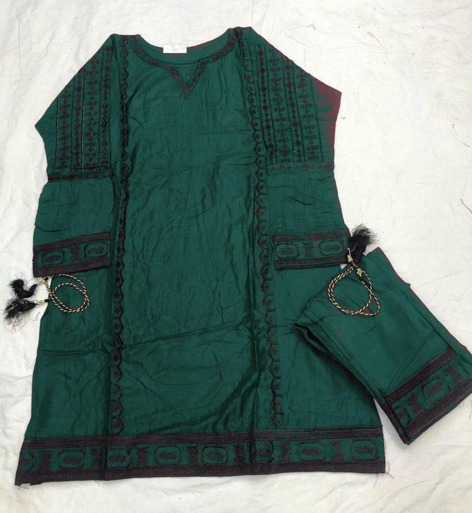 2 pcs women stitched linen embroidered shirt and trouser