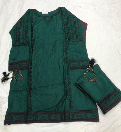 2 pcs women stitched linen embroidered shirt and trouser
