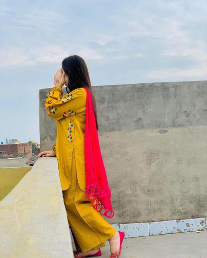 2 pcs women's stitched linen embriodered shirt and trouser