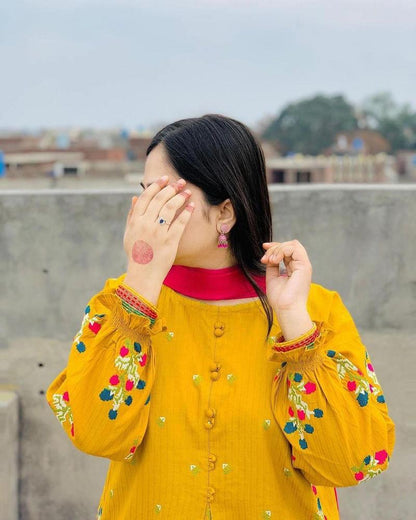 2 pcs women's stitched linen embriodered shirt and trouser