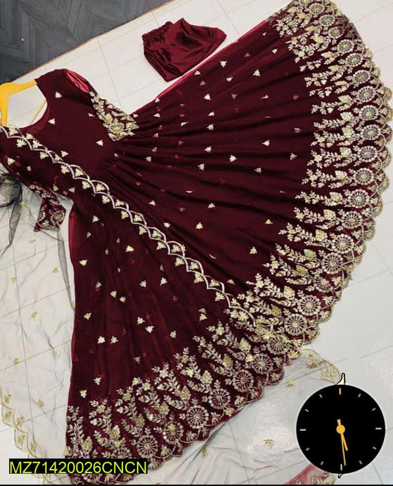 3 pcs women's stitched shamoz silk embriodered Maxi